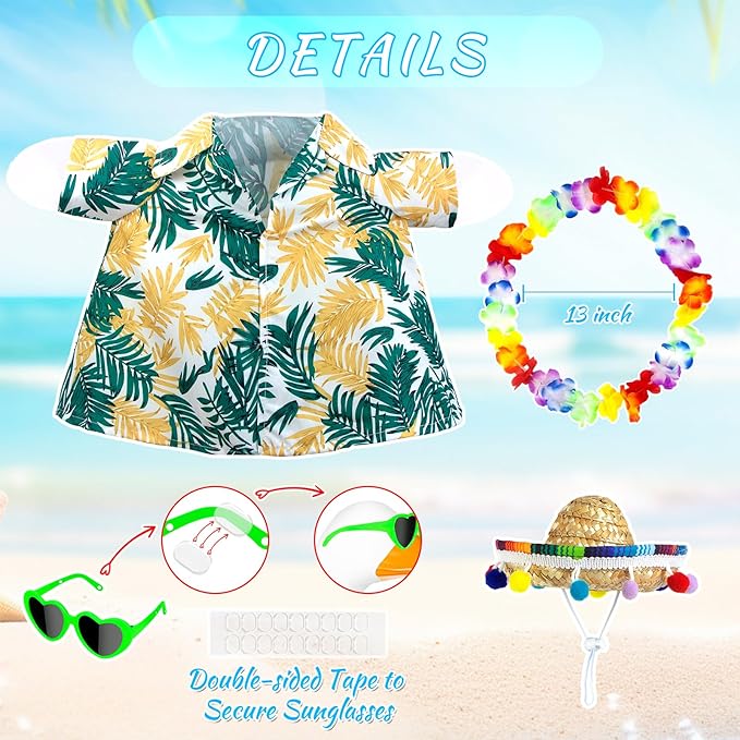 Hawaiian Goose Outfit with Sunglasses & Wreath,Porch Goose Outfits for 23" 17" Cement Plastic Goose Clothes Costumes,Garden Decor Goose and Duck Costume for Outdoor Statues