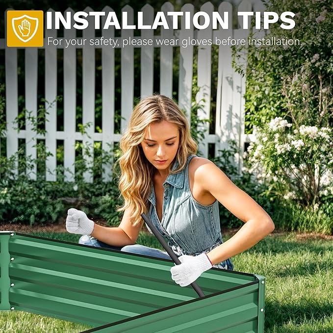 DWVO 12 x 4 x 1 FT Raised Garden Bed Kit, Outdoor Galvanized Flower Bed with Safety Rubber and Gloves, Large Metal Planter Box for Vegetables, Flowers, Herbs, Fruits, Green