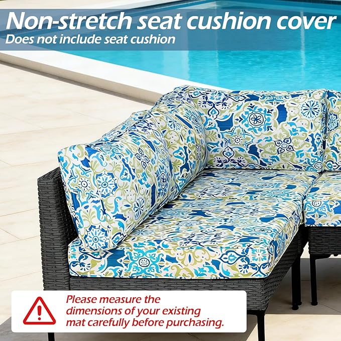 14Pcs Patio Cushion Covers Replacement Splashproof UV-Resistant Inelastic Covers with Zippers, Max Compatible 24.8x24.8x3.54inch Patio Cushion, for 7 Pcs Outdoor Patio Furniture Sets