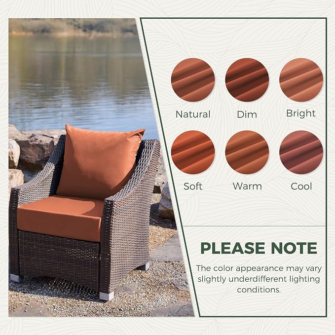 Outdoor Cushions for Patio Furniture, Outdoor Seat Cushion Set 24 x 24 x 5.75 in, Waterproof & Fade Resistant Outdoor Chair Cushions, Patio Chair Cushion with Removable Cover, Set of 2, Spice