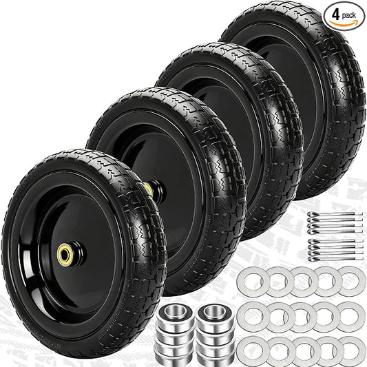 13" Flat Free Wheels Replacement for GOR Garden Cart Tires, 4.00-6 Solid Tires with 5/8"Bearings, 13" No Flat Wheels for GOR Garden Carts/Hand Trucks/Garden Carts