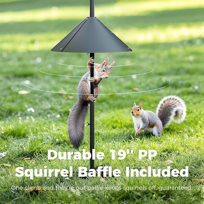 Bird Feeder Pole with Squirrel Baffle, 92'' Inch 360° Rotating Heavy-Duty Bird House Pole for Outdoors,Adjustable Height,Universal Mount Kit for Bird Feeder Cameras&Houses (92'' Black)
