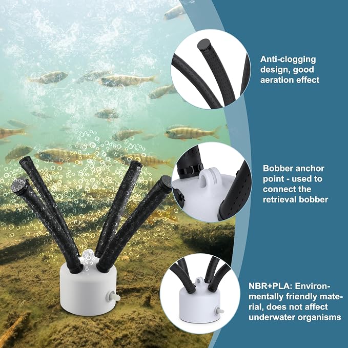 Holdly Pond Aerator Air Diffuser - Replaces Air Stone, Fish Pond Diffuser Self-Cleaning Not Easy to Clog, Pond Filtration Accessories Purify Water Quality Pond Aerator Diffuser
