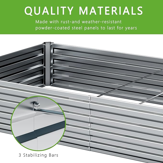 DIIYIV 2PCS Galvanized Raised Garden Bed Kit,Vegetable Boxes-Rectangle Metal Flower Box,Large Planter Raised Beds Outdoor Garden for Planting,Fruit,Herb-Silver