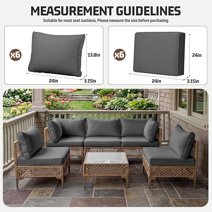 12pcs Outdoor Patio Cushion Covers Replacement, 24" Zippered Outdoor Cushion Covers Waterproof, UV Resistant & Washable Patio Furniture Cushion Covers Waterproof for Patio Sectional, Lght Grayi