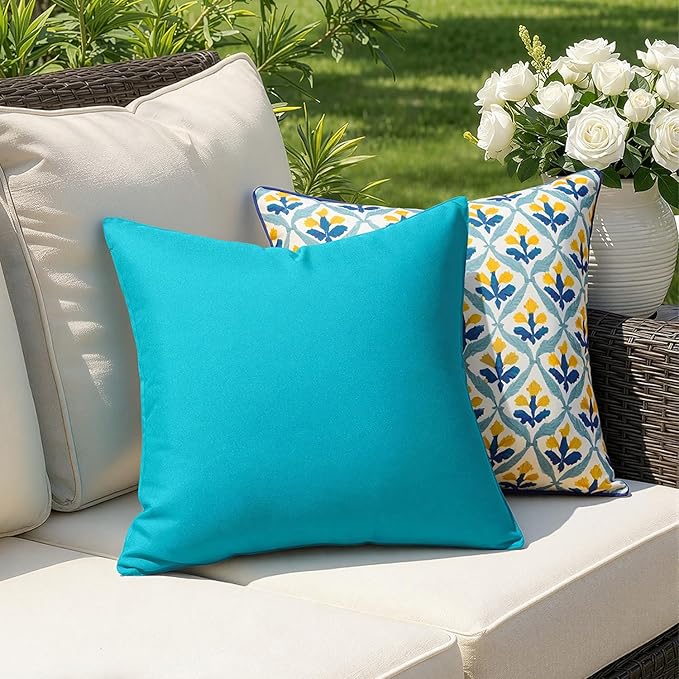MIULEE Pack of 2 Decorative Outdoor Waterproof Pillow Covers Square Garden Cushion Sham Throw Pillowcase Shell for Patio Tent Couch 20x20 Inch Turquoise