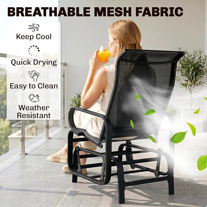 Outsunny Outdoor Glider Chair, Gliders for Outside Patio with Smooth Gliding Mechanism and Lightweight Construction for Backyard, Black