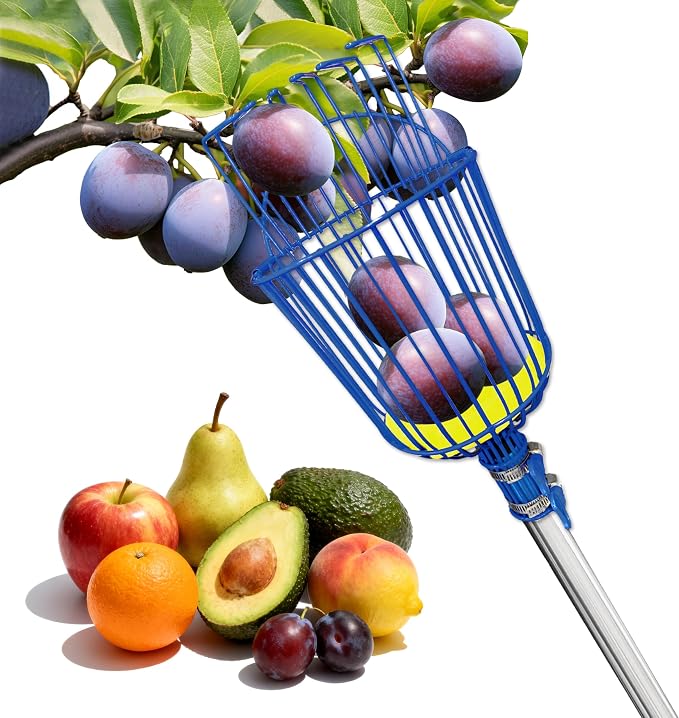 Fruit Picker Upgraded Round Claws Can Reduce Fruit Damage Lengths from 5 to 13 Feet Fruit Picker Pole with Basket Adjustable Suitable for Cherry Lemon Pear Mango Trees and More (120inch)
