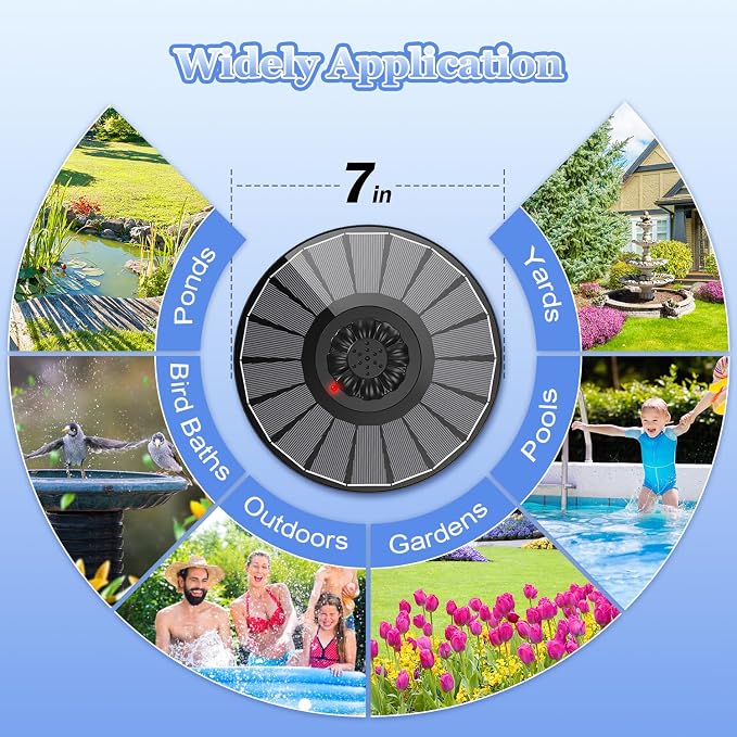 Yzert Solar Fountain with 2000mAh Battery & Innovative Indicator, 3.5W Glass Solar Water Fountain Pump Works in Cloudy Day with 7 Nozzles for Bird Baths, Gardens, Ponds, Pools, Outdoors (Black)