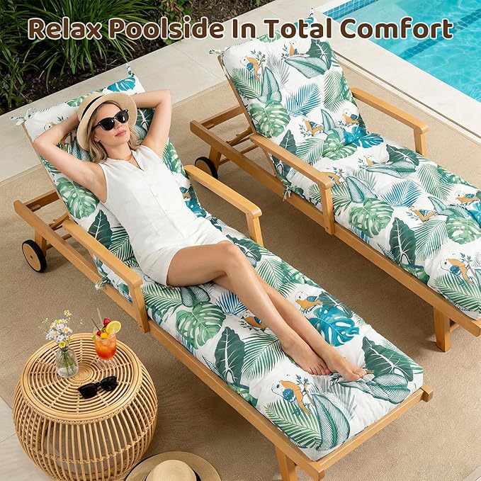 Waterproof Outdoor Lounge Chair Cushions 74.8 x 22 x 4.7 Inches，Chaise Lounge Chair Cushions Replacement for Outdoor Furniture with Ties, Thickened Patio Pool Bench Lounge Chair Cushions