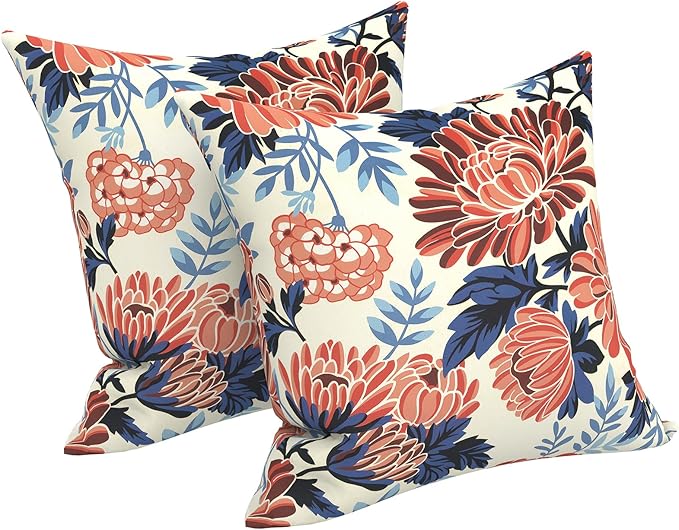 LVTXIII 2 Pack Outdoor Pillow Covers ONLY 18x18 Inch, Water-Repellent Square Decorative Cushion Covers for Patio Furniture, Garden, Sofa, Vibrant Blossom