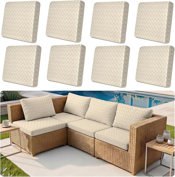 8-Piece High Elastic Outdoor Cushion Covers - Full Set Stretch Replacement Slipcovers for Seat & Back Cushions - Universal Fit for 4-Person Patio Sofa, Fits 20-27" Wide