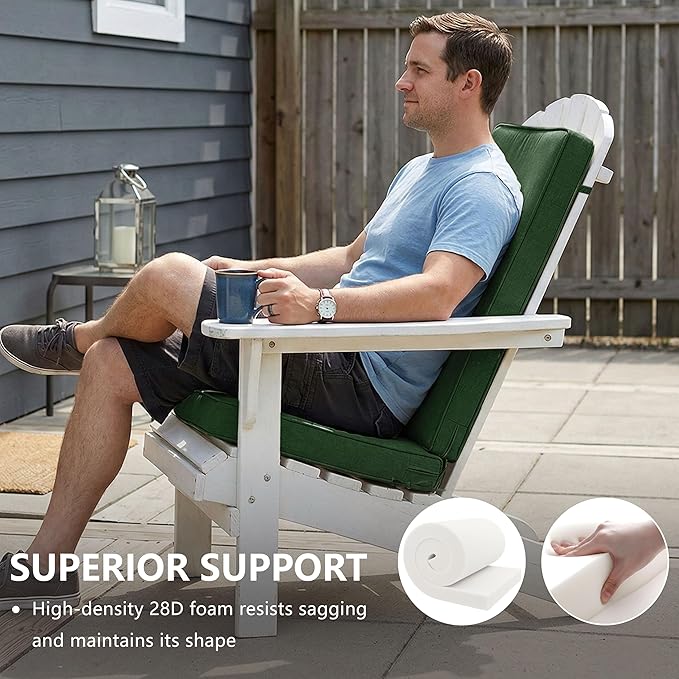 Adirondack Chair Cushions Set of 4 - Removable Covers, Water-Repellent & Fade-Resistant Faux Linen, Securing Straps, Non-Slip Bottom, Fit for Most Outdoor Adirondack & Rocking Chairs - Olive Green