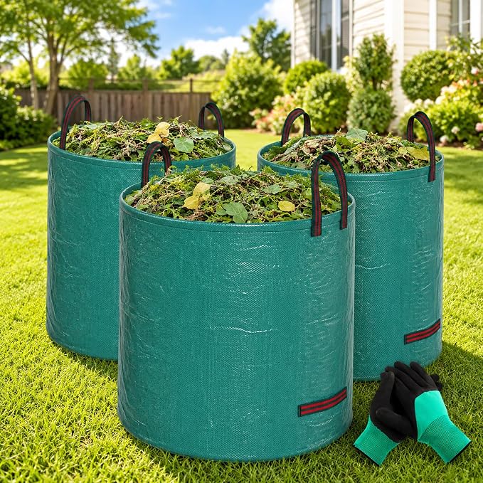 FEED GARDEN 72 Gallon Reusable Yard Waste Bags, 3 Pack | Heavy-Duty Woven Polypropylene, Stand Upright Design, Reinforced Handles, Ideal for Leaves, Grass Clippings & Garden Debris