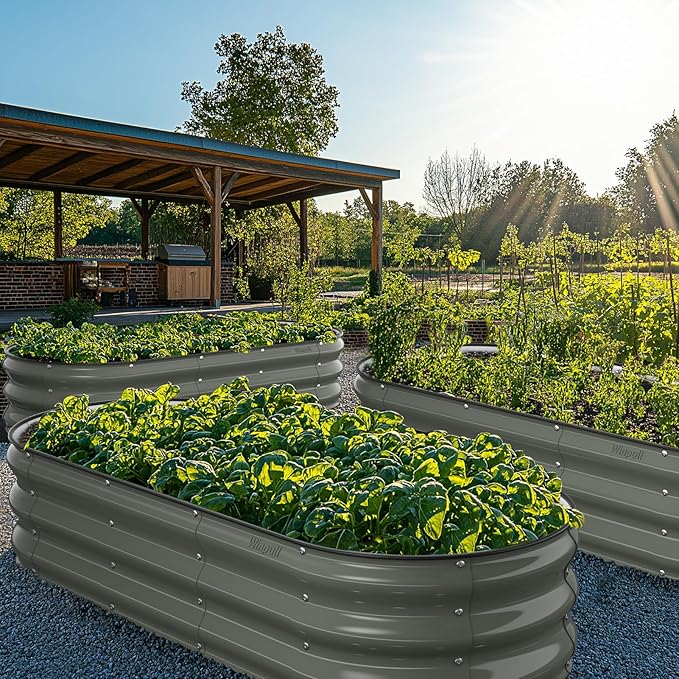 Winpull Raised Garden Bed Kit, 5x2x1 ft Galvanized Planter Box Outdoor with Safety Edging, Large Metal Raised Beds for Gardening Vegetables Flower Fruits (Volcanic Ash)