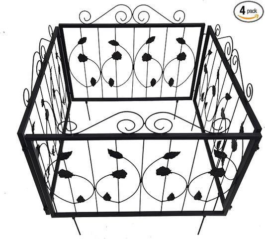 4 Pack Decorative Garden Fence, Rustproof Metal Wire Tall Fencing Border, Indoor or Outdoor No Dig Animal Barrier Fence for Dog, Flower Bed, Patio, Yard