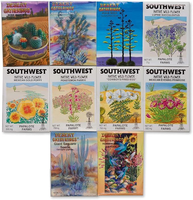 Desert Garden Seed Starter Kit - Grow Your Own Oasis with 10 Desert Cactus, Wildflowers, and Plants