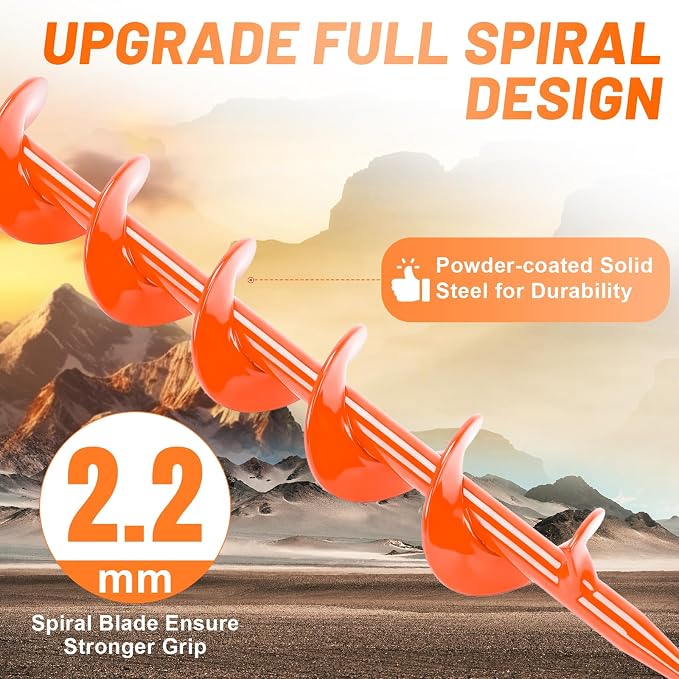FEED GARDEN Ground Anchors Screw in Heavy Duty, 4 Pack 15 Inch Spiral Earth Anchors for Trampoline Anchors High Wind, Swing Set Anchors, Tent Stakes, Dog Tie Out & Canopy Stability, Orange, 4 Pack