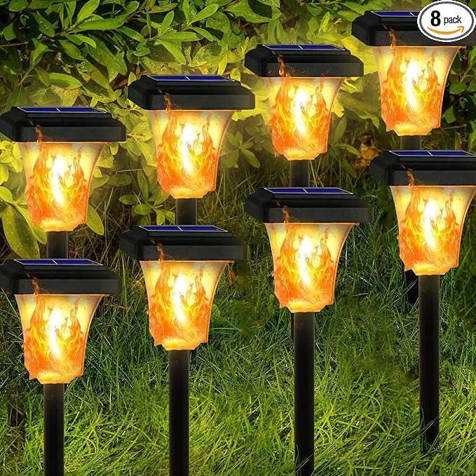 Swingers Solar Lights Outdoor,LED Solar Torch Lights with Flickering Flame | Upgraded 2nd-gen Flame tech,8 Pack Waterproof Outdoor Garden Light for Christmas, Garden, Landscape, Path, Yard, Patio