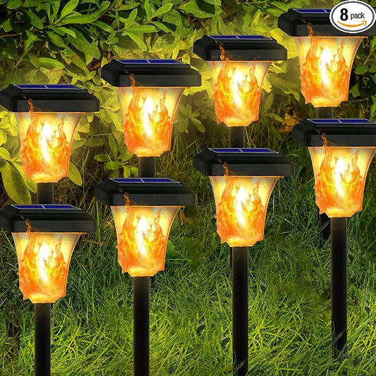 Swingers Solar Lights Outdoor,LED Solar Torch Lights with Flickering Flame | Upgraded 2nd-gen Flame tech,8 Pack Waterproof Outdoor Garden Light for Christmas, Garden, Landscape, Path, Yard, Patio