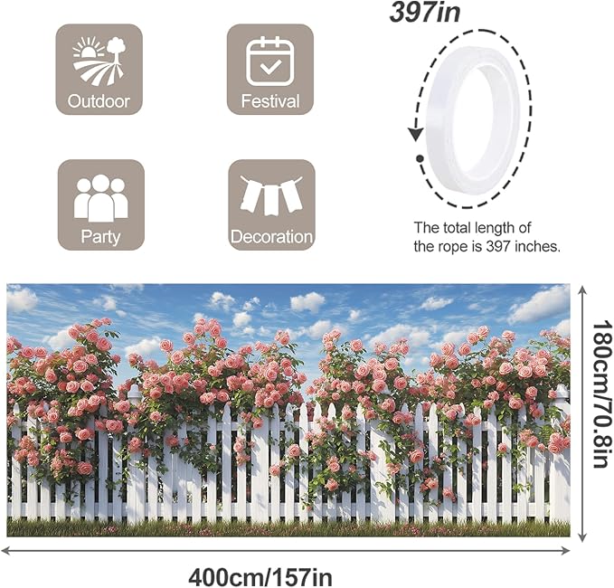6 * 13FT Summer Rose Garage Door Cover Decorations Rose Garage Door Banner for Outdoor Indoor Summer Party Photography Backdrop