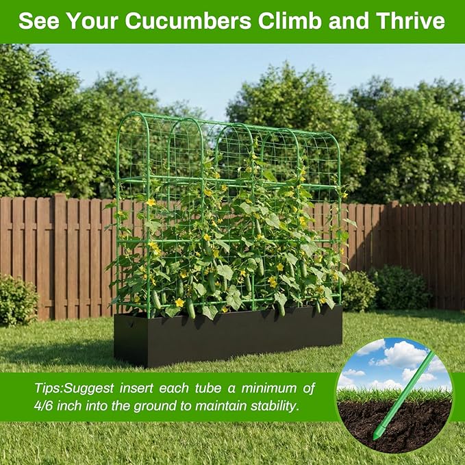 66"×64"×16.5" Cucumber Trellis with Grow Bag, Trellis for Climbing Plants Outdoor,U-Shape Reusable Metal Garden Arch Trellis with Net, for Fruit Flower Support for Pea, Grape Vine Type Plants