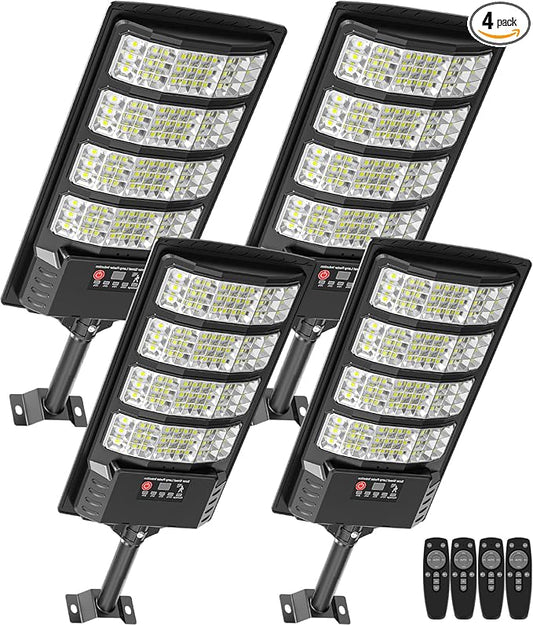 Solar Lights Outdoor Waterproof, 4 Pack Motion Sensor Solar Security Lights Outdoor with Remote Control, Dusk to Dawn Outdoor Solar Lights for Yard, Backyard, Driveway, Garage & Fence