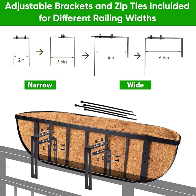 HKZ Deck Balcony Railing Planter Window Boxes - 2 Pack 24 Inch Planter Box, Balcony Planters Railing Hanging, Window Boxes Outdoor Fence Planters