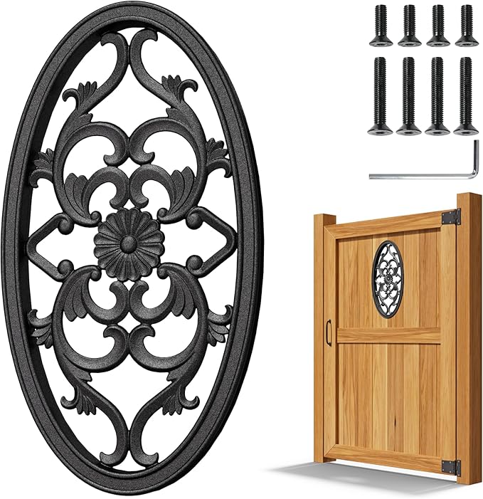 Decorative Inserts for Fence Gates, Aluminum Alloy Ornamental Panels Outdoor Home Garden Decor, Oval, 21.2"x11.6"