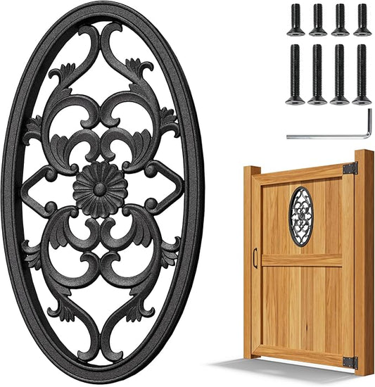 Decorative Inserts for Fence Gates, Aluminum Alloy Ornamental Panels Outdoor Home Garden Decor, Oval, 21.2"x11.6"