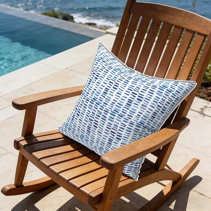 LVTXIII Outdoor Throw Pillows 20x20 Patio Waterproof Square Pillows with Piping Fade Resistant Accent Pillow for Spring Summer Garden Decoration, Set of 2, Pebble Blue