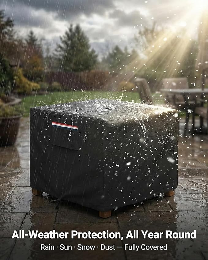 Square Waterproof Patio Ottoman Cover, 600D Heavy Duty Outdoor Furniture Cover with Windproof Buckles Air Vents, All-Weather Protector for Patio Ottoman or Outdoor Side Table 22 x 22 x 18 Inch, Black