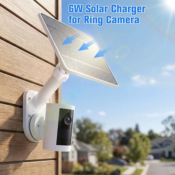 6W Solar Panel with Camera Mount for Ring Spotlight Cam Plus/Pro (Battery), Ring Stick Up Cam & Outdoor Cam Plus (Battery), 2-in-1 Solar Charger Wall Mount for Outdoor Security Cameras
