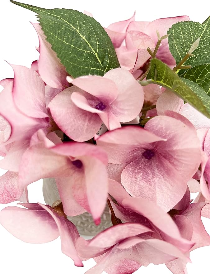 Admired by Nature 7" Tall Artificial Flowers Full Blooming Hydrangea Potted Spring Indoor Faux Plant, Wedding Centerpieces, Tabletop, Home Décor, Office Desk, Kitchen Table Décor - Pink