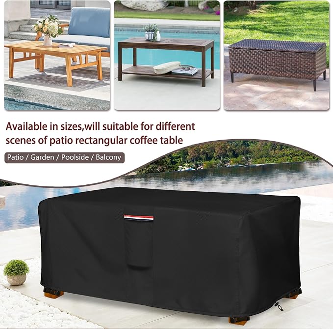 Outdoor Coffee Table Cover,Waterproof Rectangular Patio Small Side Table Cover,48 x 28 x 16 inch, Outdoor Table Covers Waterproof Rectangle,Black