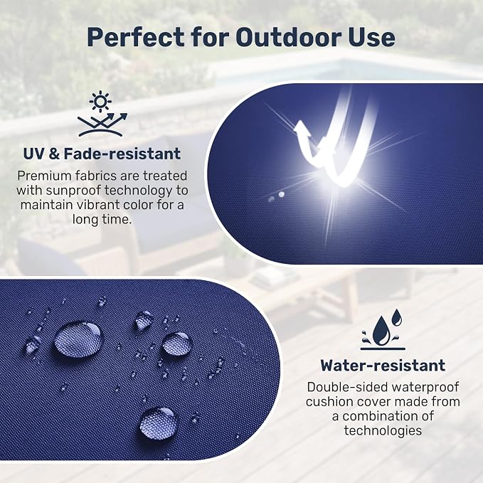 UNIKOME Outdoor Seat Cushions 24 X 24 Inch - Water-Resistant & Fade Resistant, Removable Cover Patio Furniture Cushions for Chair, Sofa, Couch, Wicker, Navy