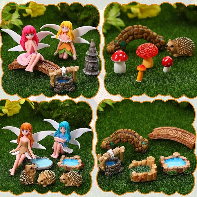 28Pcs Fairy Garden Accessories, Miniature Garden Ornaments Landscape Decorations Mini Fairy Figures Animal Plant Set for Outdoor DIY Terrarium Potted Plants Dollhouse Desk Decor