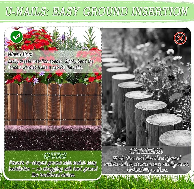 Wood Garden Edging 3 Pack 5.9" H × 47" L Flexible Wooden Garden Fence, Decorative Landscape Edging Border for Flower Beds, Lawns, Pathway, Yard