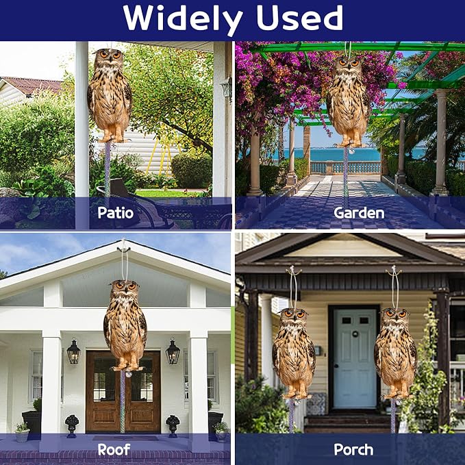 Owl to Keep Pigeon Away, 5 Pack Fake Owl, Reflective Hanging Owls Decoration, Dual-Side Printed Owls to Keep Birds Pigeon Away from Patio Garden