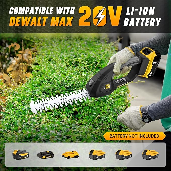 Cordless Hedge Trimmer Compatible with Dewalt 20V Battery, 2 in 1 Handheld Electric Trimmer Grass Shear, Bush Trimmer for Yard & Garden, Lawn Care(Tool Only)