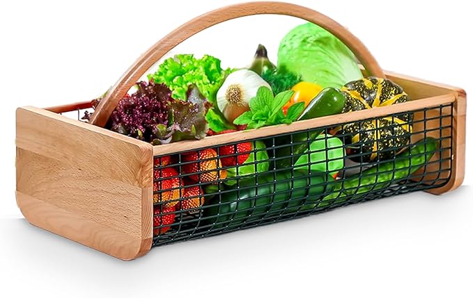 Garden Hod Harvest Basket - Durable Wooden Gardening Supply for Flowers, Vegetables, and Fruits - Handcrafted in Maine, USA – 16 x 9 Inches, 8 Quart Capacity