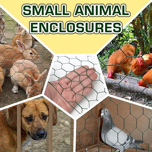 Chicken Wire 60inx150ft, Premium Chicken Wire Fencing, Chicken Wire Mesh, Green PVC Coated Metal Wire Fence, Galvanized Poultry Netting Barrier for Floral Arrangements/Craft Projects//Rabbit