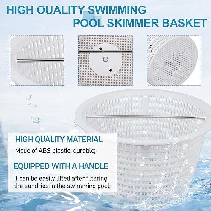 8" Swimming Pool Skimmer Basket Replacement for Pentair 08650-0007 08650-0007Z Sta-Rite U-3 | Durable Inground Pool Skimmer Basket with Stainless Steel Handle, White