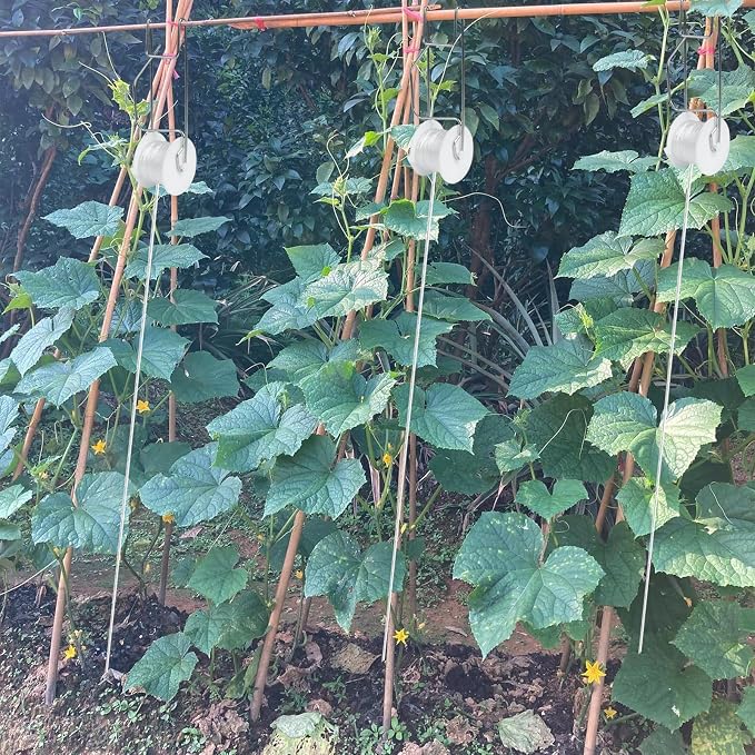 Tomato Support Hooks with String,20 Pack Tomato Trellis Roller Hooks with 49.2FT String for Plant,Greenhouse Tomato Flower Vine Twine Crop Trellis Kit Plant Roller Hook