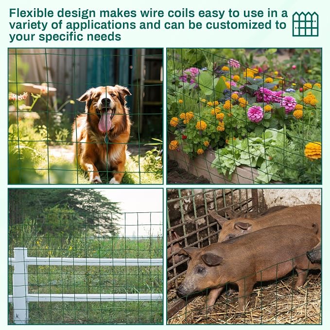 Gisafai 16 Gauge Galvanized Welded Wire Fence 3 ft x 100 ft PVC Coated Hardware Cloth, 2.36" x 2.36" Mesh, Heavy Duty Garden Fencing Roll for Chicken, Dog Yard, Deer Cattle & Animal Protection(Green)