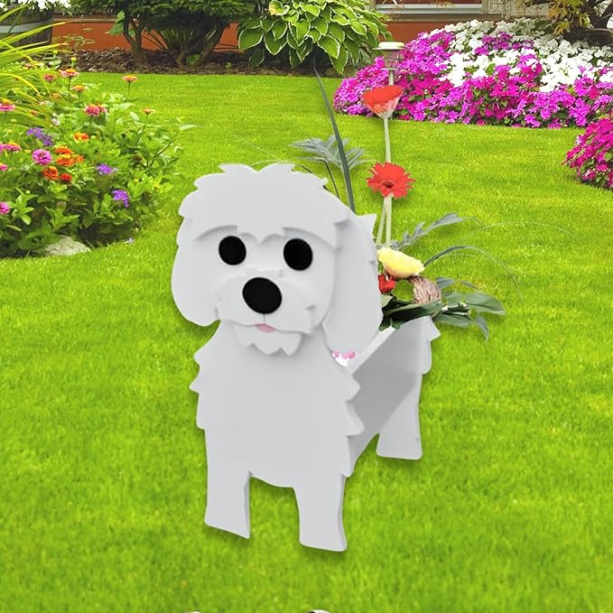 Maltese Dog Planter Plant Pots,Cute Dog Flower Planter,Gifts for Pet Lovers,Unique Animal Plant Pots,Office,Indoor Outdoor Garden Decor（9.45 * 7.36 * 13.39in）