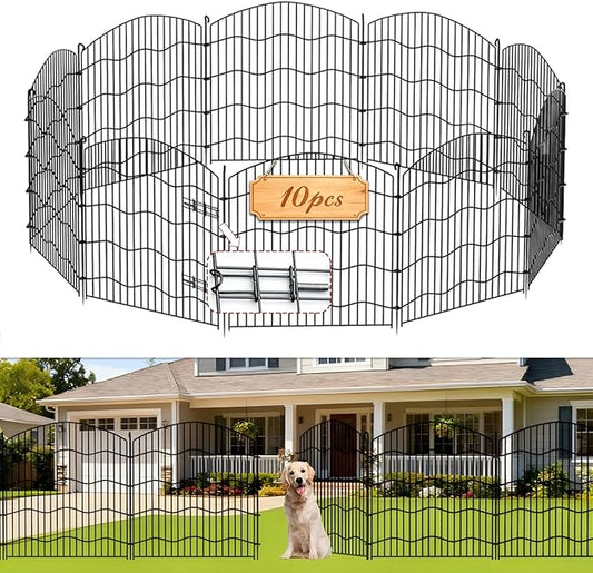 10-Panel No Dig Garden Fence, 31in(H) x24ft(L) Black Metal Animal Barrier, Dog Fence Outdoor for Yard, Temporary Decorative Fencing Border for Rabbits, Patio
