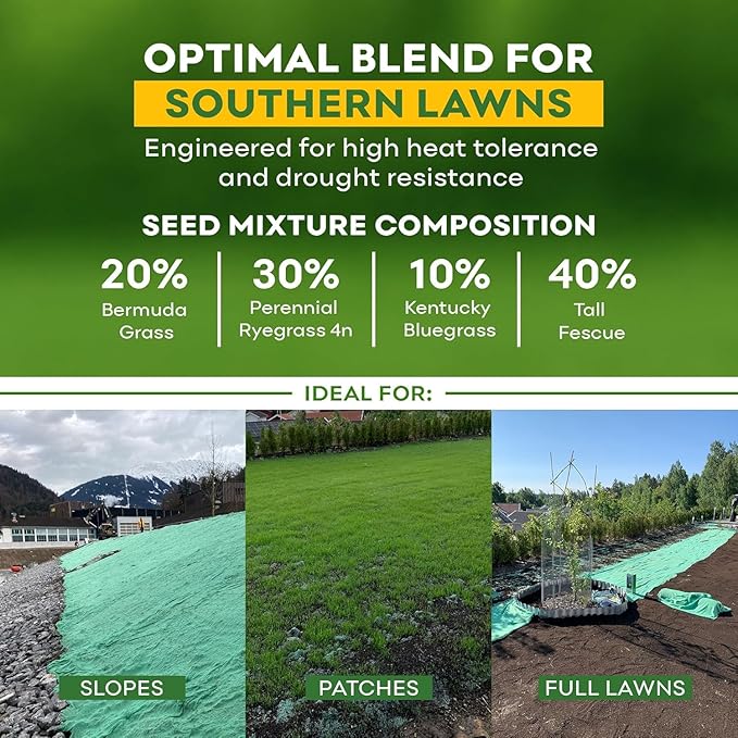 PetraMax Bermuda Grass Seed Rolls for Southern Lawns - Biodegradable Roll Out Grass Seed Mat - Also Perennial Rye & Tall Fescue Blend - Full Sun - Erosion Control - Patch Lawn Repair (216 Sq Ft)