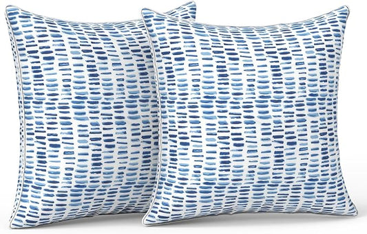 LVTXIII Set of 2 Patio Throw Pillows Waterproof 18"x18" Fade Resistant Outdoor Throw Pillows with Inserts, Fluffy Decorative Garden Toss Pillow Cushions for Home Patio Coach Sofa Use, Pebble Blue
