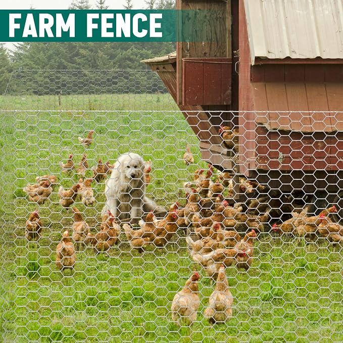 GlikCeil, 48 in x 100 ft Chicken Wire Fencing Metal Floral Chicken Wire Mesh for Crafts Poultry Garden, 1 Inch Hexagonal Galvanized Hardware Cloth Netting for Poultry Coop Barrier Rabbit Cage (Silver)